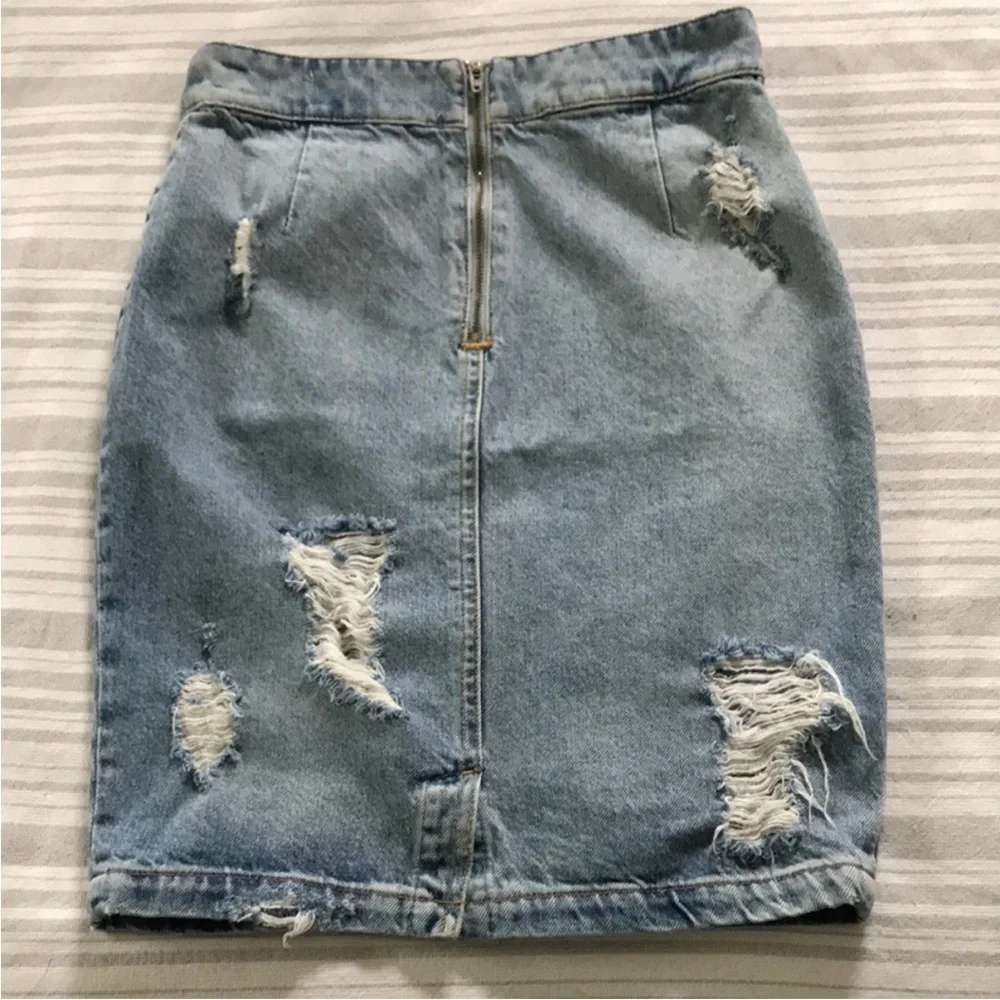 IRO distressed ripped denim jean pencil skirt